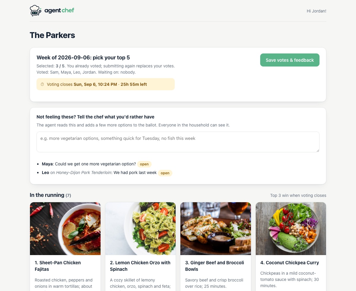 The ballot page with ten recipe cards